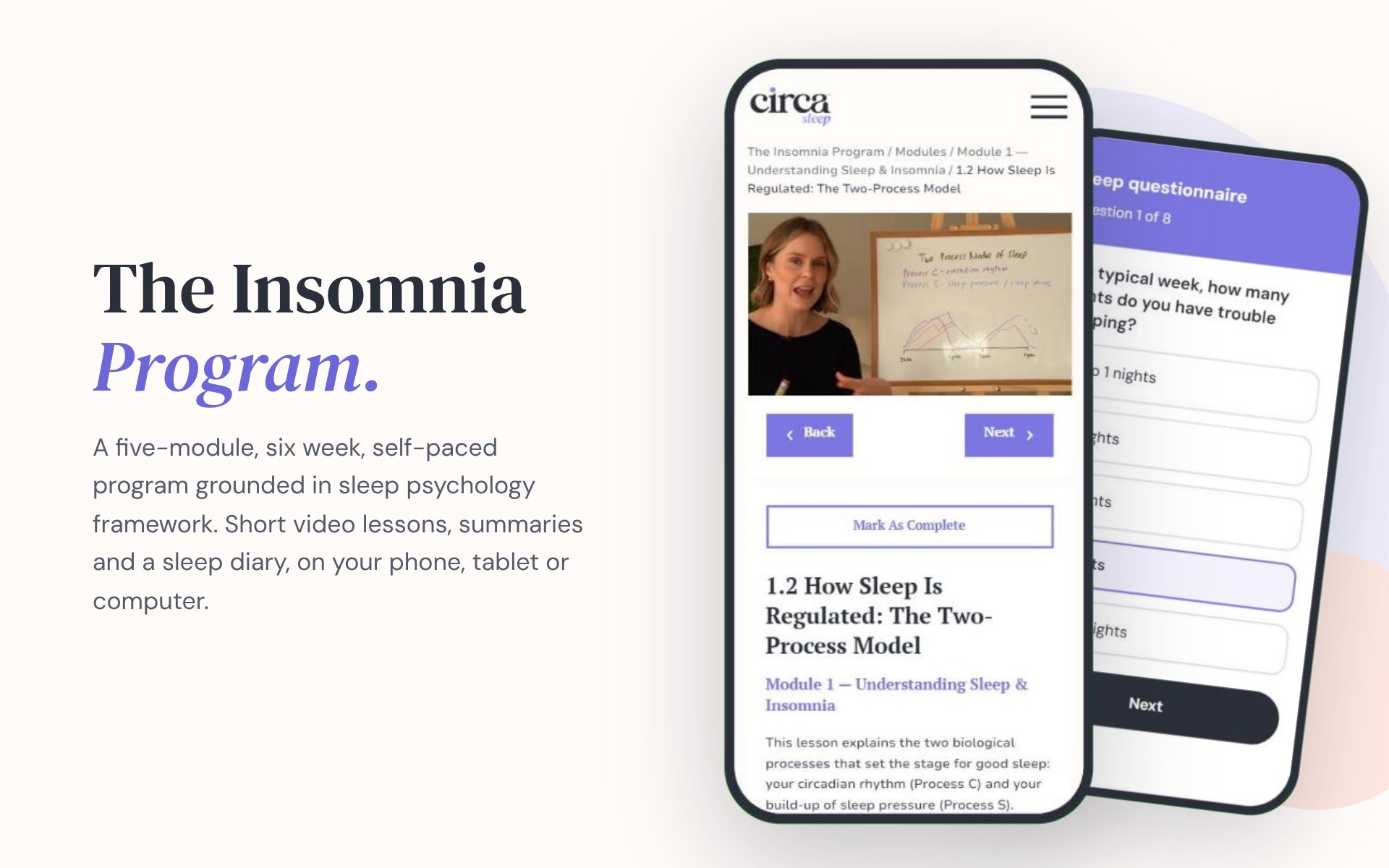 The Insomnia Program on a phone: a video lesson with Dr Amelia Scott and the sleep questionnaire